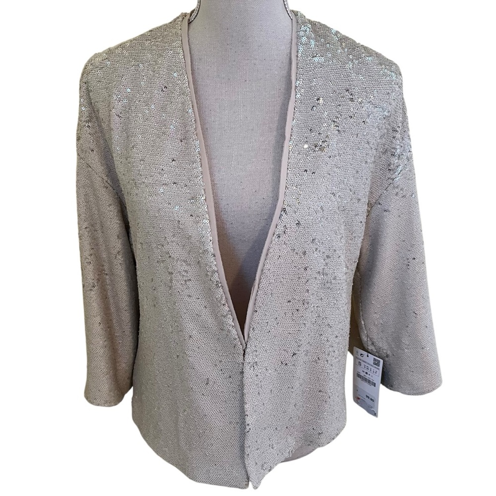 Zara Basic Collection Off White with Silver Sequins Jacket S